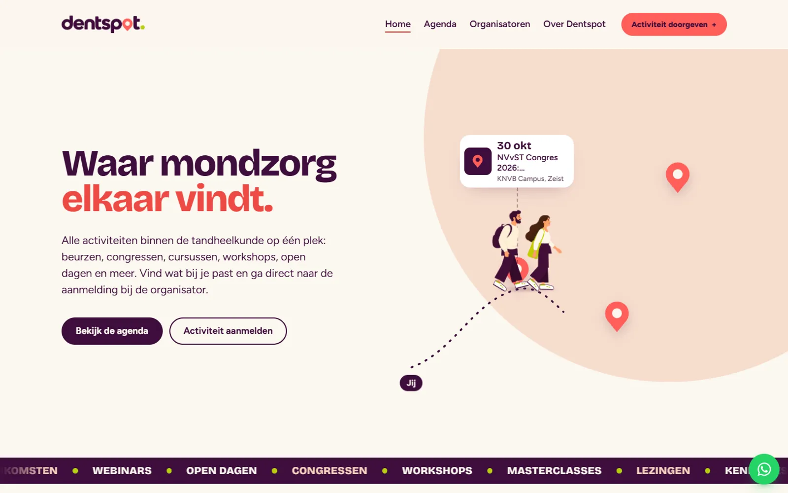 Homepage van Dentspot op desktop, met de kop Waar mondzorg elkaar vindt