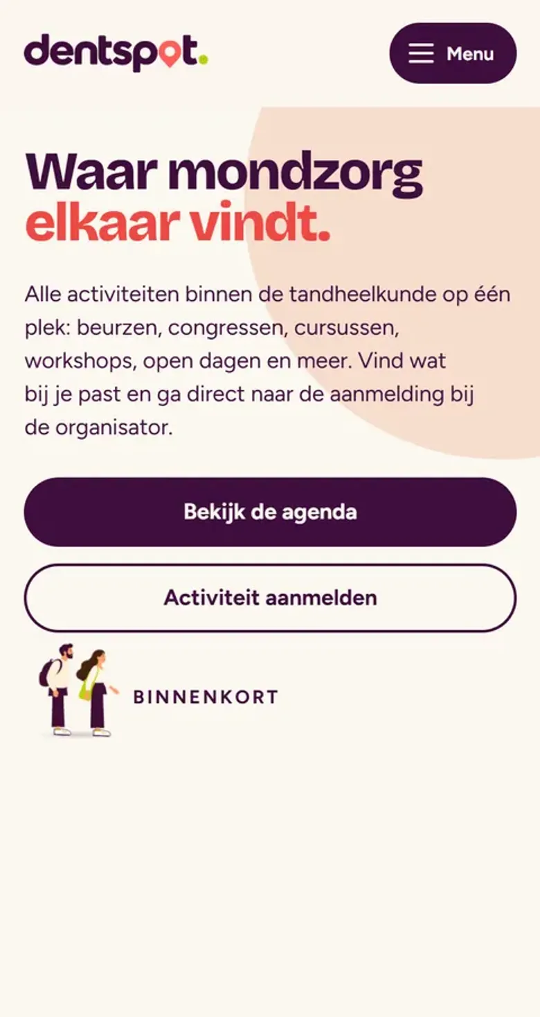 Homepage van Dentspot op een telefoon