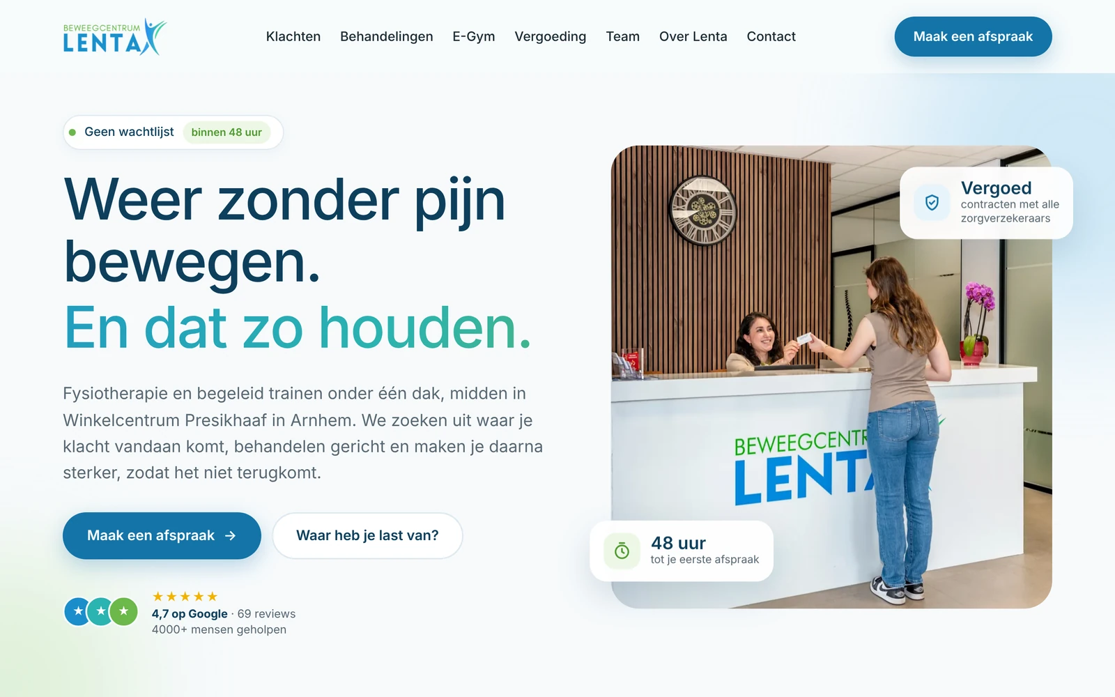 Homepage van Beweegcentrum Lenta op desktop