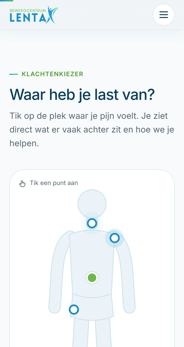 Klachtenkiezer van Beweegcentrum Lenta op een telefoon