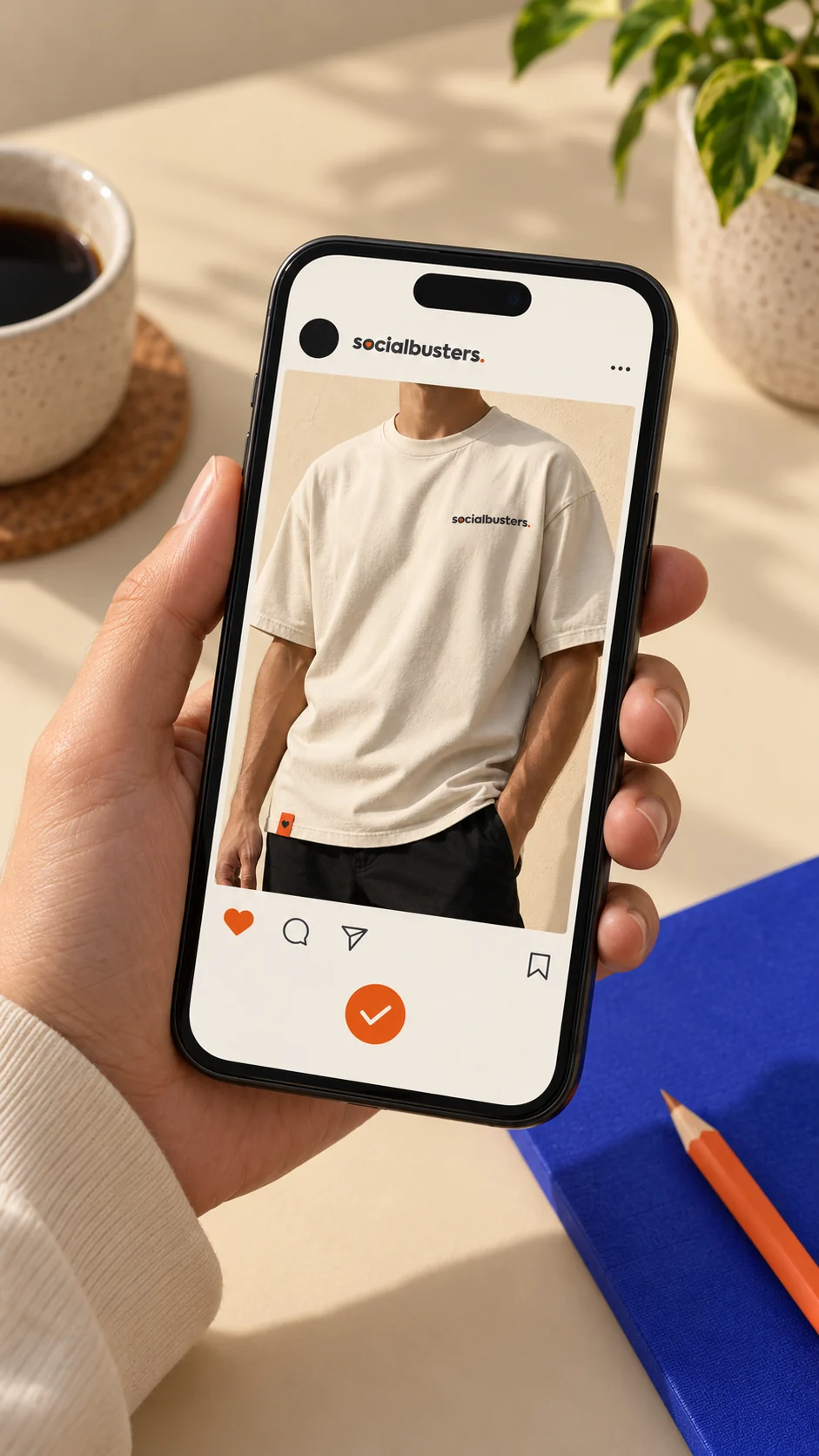 Telefoon met een gepubliceerde Instagram-post van Socialbusters